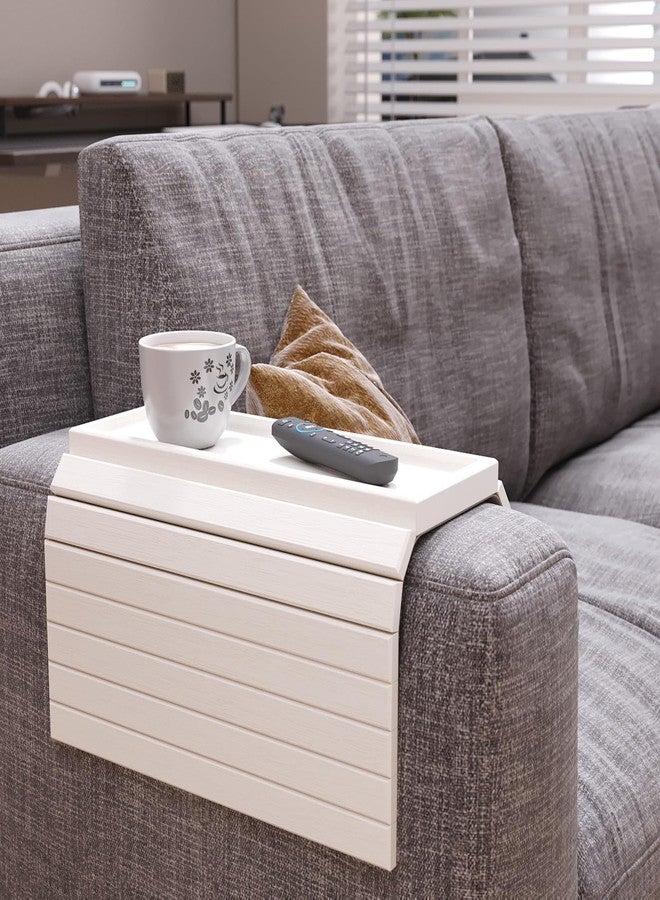 Danfoxer Sofa Arm Tray,Bamboo Folding Couch Arm Tray,Sofa Armrest Trays with Anti-Slip Pad for Drinks,Snacks,Phone,Remote Control（White） - Image 2